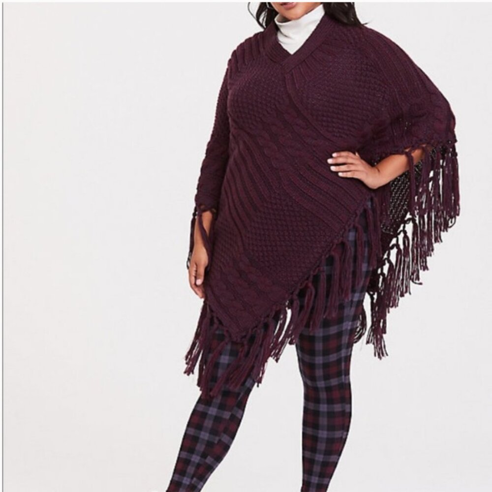 Torrid burgundy purple poncho sweater.